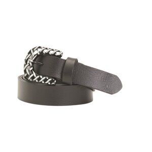 VALENTINA Black Made In Italy Leather Belt With Buckle Detail